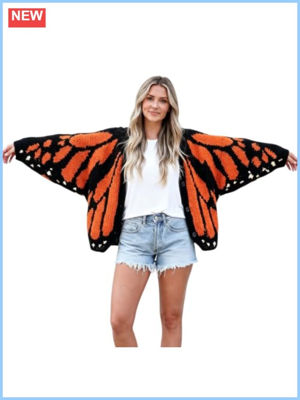Butterfly Wing Knit Cardigan Batwing Sleeve Button Down Sweater